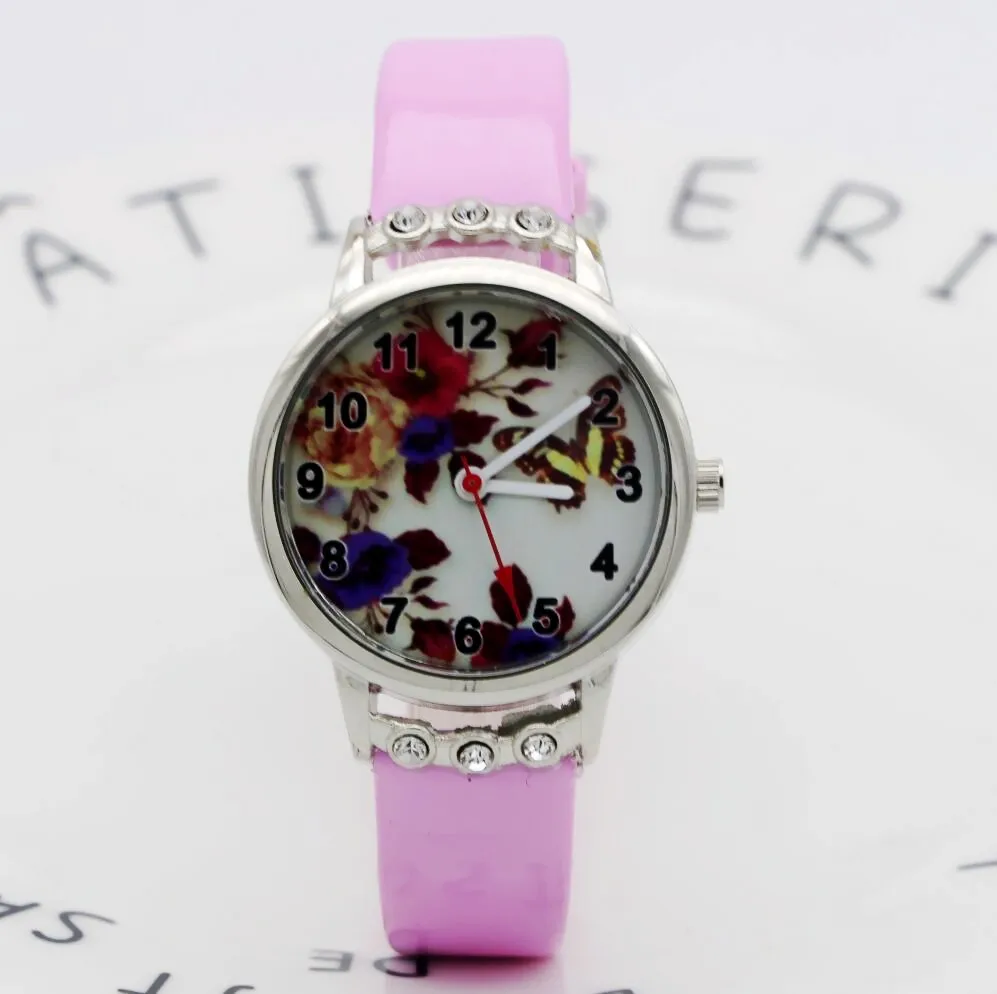 butterfly Kids Watches For Girls Children's with Diamond Cartoon Watch Leather Girl Clock relogio infantil | Наручные часы