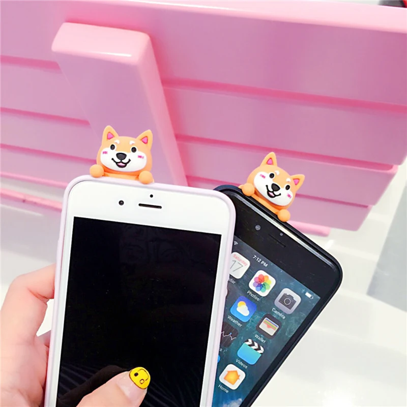 3D Розовый Черный корги милые собаки мягкие чехлы для телефонов iPhone X 6 6s 6plus 7 7Plus