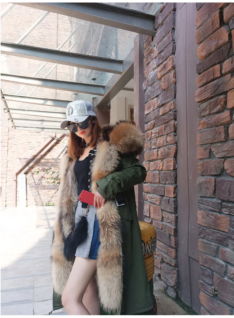 

X-long 2020 Winter Jacket Women Real Fur Coat Parka Natural Raccoon Fur Collar Fox Fur Liner Thick Warm Detachable Streetwear
