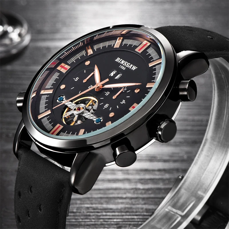 BINSSAW Мужские автоматические механические часы Tourbillon модные брендовые
