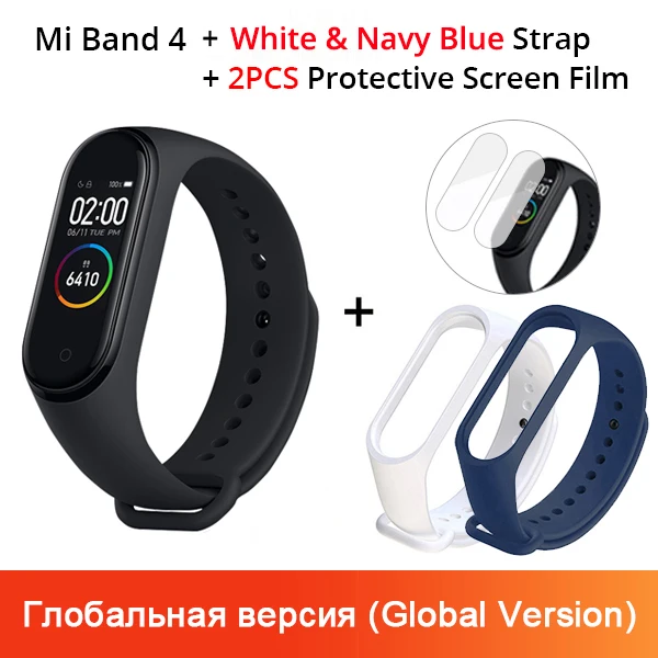 Add White N NavyBlue Глобальная версия Xiaomi Mi Band 4 Водонепроницаемый Фитнес-браслет трекер сердечного ритма цветной дисплей Bluetooth 5,0 135 мАч - Цвет: Add White N NavyBlue