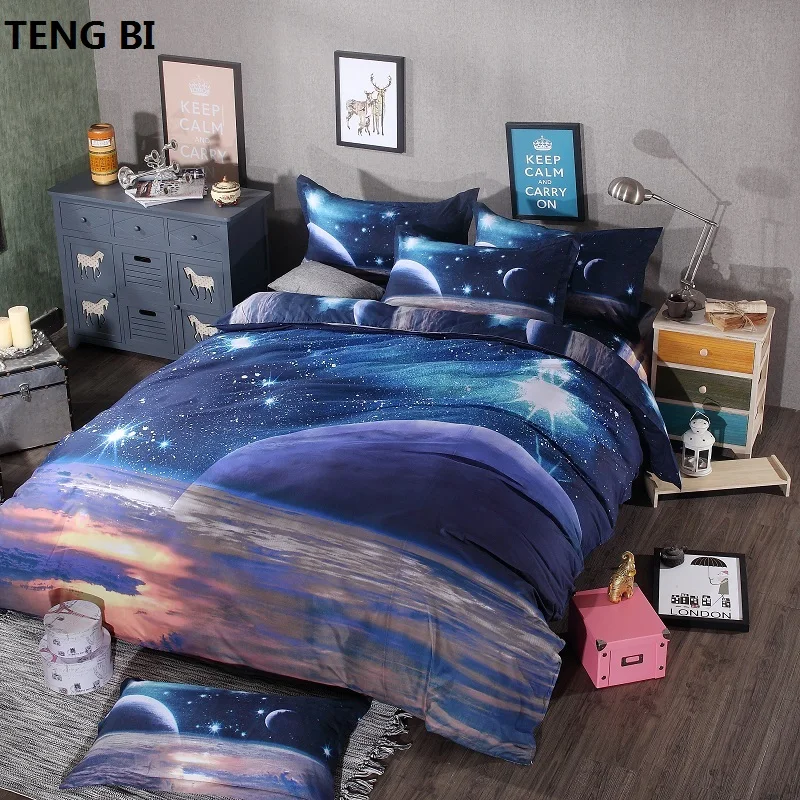 Hipster Galaxy 3D Bedding Set Universe Outer Space Themed Galaxy Print Bed linen Duvet cover & pillow case Queen size bedclothes