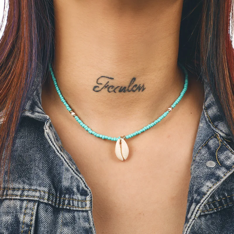 Женское ожерелье с подвеской в виде ракушки из натурального камня