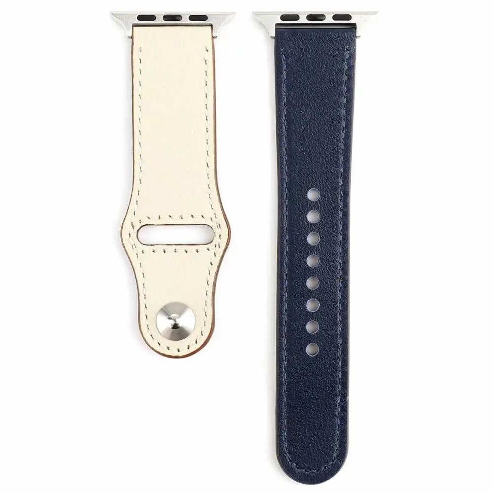 Blue and white Ремешок из натуральной кожи для Apple Watch 44 мм 40 мм 42 мм 38 мм ремешок для спортивных часов браслет для iwtach series 5 4 3 2 1 Аксессуары для браслетов - Цвет ремешка: Blue and white