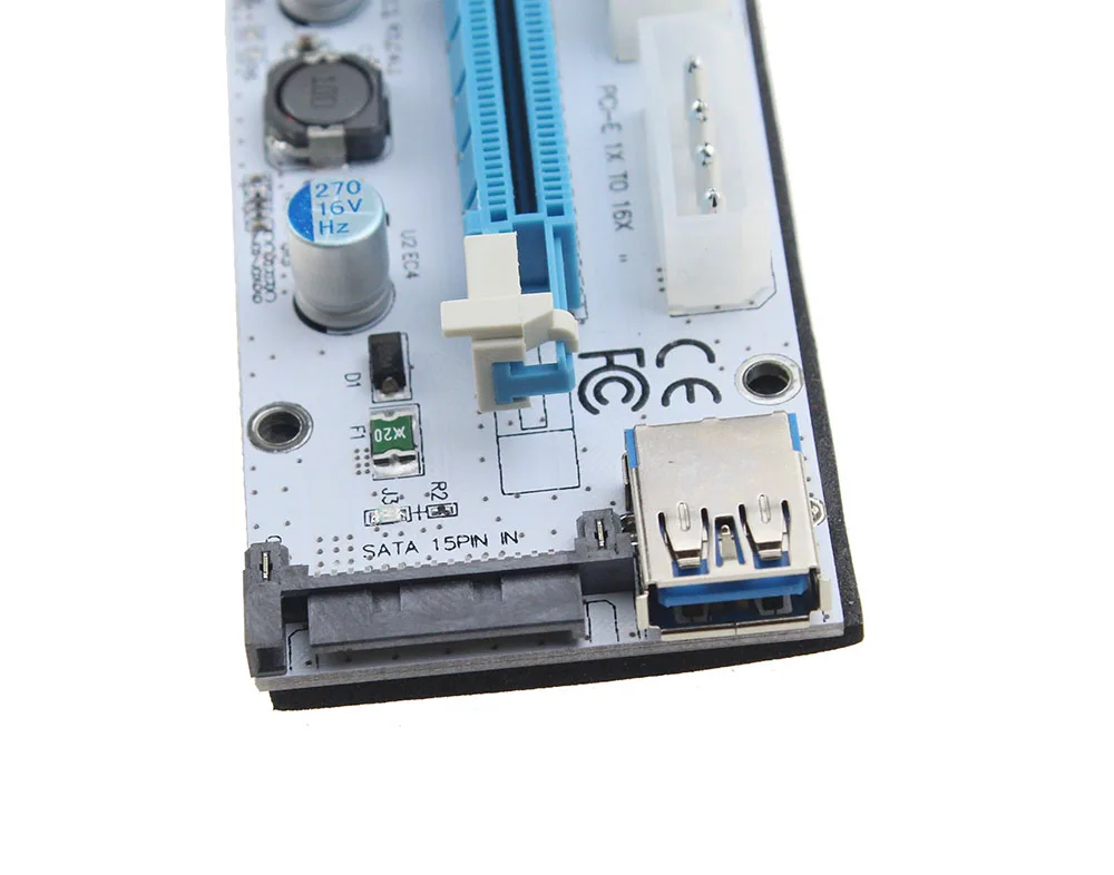 6 шт. VER008S 3 в 1 Molex 4Pin SATA 6PIN PCIE PCI E Express Riser Card 1x к 16x USB 0 кабель для майнинга Биткоин