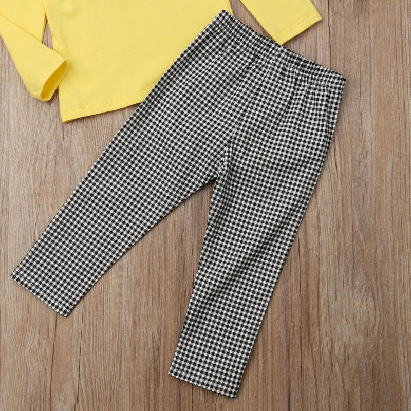Child Baby Girl Ruffle Plaid Clothes Set Autumn/Winter Yellow Blouse Shirts Tops+Long Pants+Headband Cute Kids Girls Outfits | Мать и