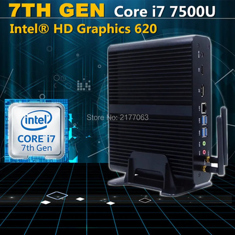 [7th Gen Kabylake] Мини-ПК Intel Win10 Core i7 7500U HD Графика 620 HD TV Box Мини компьютер Win10 Minipc DP Порты и разъёмы HD-MI