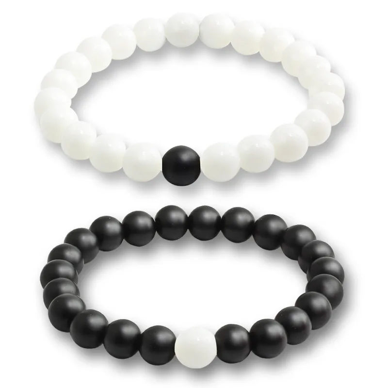 porcelain and black 2 шт./компл. Браслеты для Для женщин камень из натуральной лавы бело-черные Инь Для мужчин из бисера браслет пары расстояние браслеты для йоги любовь - Окраска металла: porcelain and black