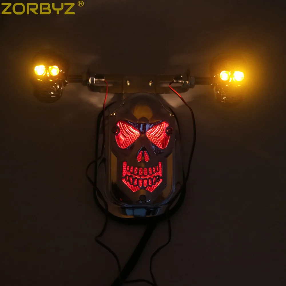 ZORBYZ мотоцикл хромированный череп сигнала поворота Стоп сигнал заднего вида