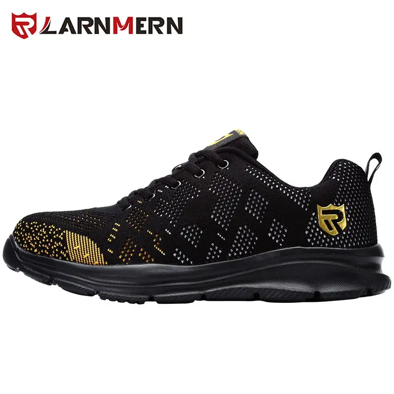 L1802-GOLD LARNMERN/Мужская Рабочая обувь со стальным носком; легкая дышащая обувь с защитой от Разбивания и проколов; светоотражающие повседневные кроссовки - Цвет: L1802-GOLD