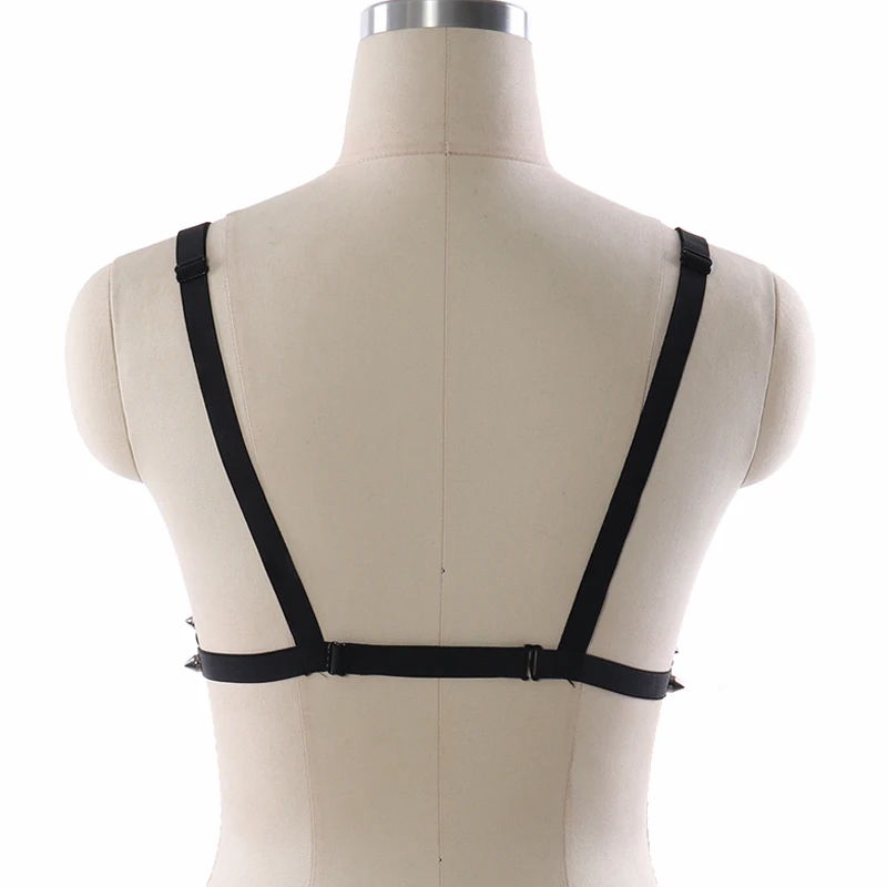 

Sexy Women Cage Bondage Lingerie Elastic Harness Spandex Adjust Cage Bra Black Bondage Gothic Spike Harness Body Belt