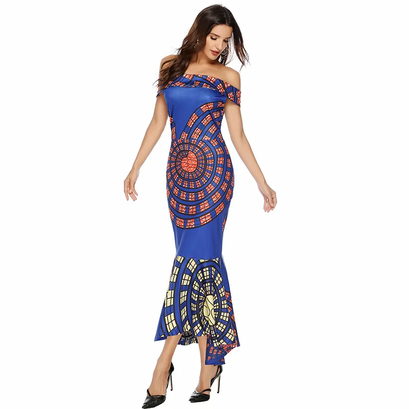 Сексуальная Bodycon Вечерние темно синее платье для женщин женские принт с