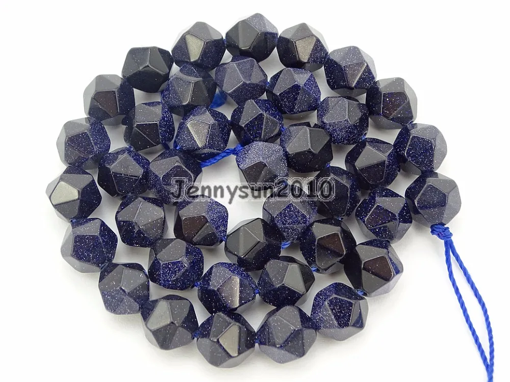 

Natural Blue Sand Gems Stones 24 Faceted Polygons Spacer Beads 15'' Strand 6mm 8mm 10mm for Jewelry Making Crafts 5 Strands/Pack