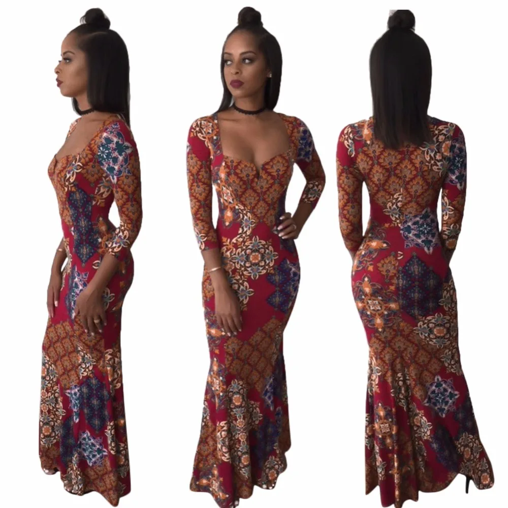 2017 Мода Оболочка ретро платья Печати Асимметричный Халат С Длинным Рукавом Sexy