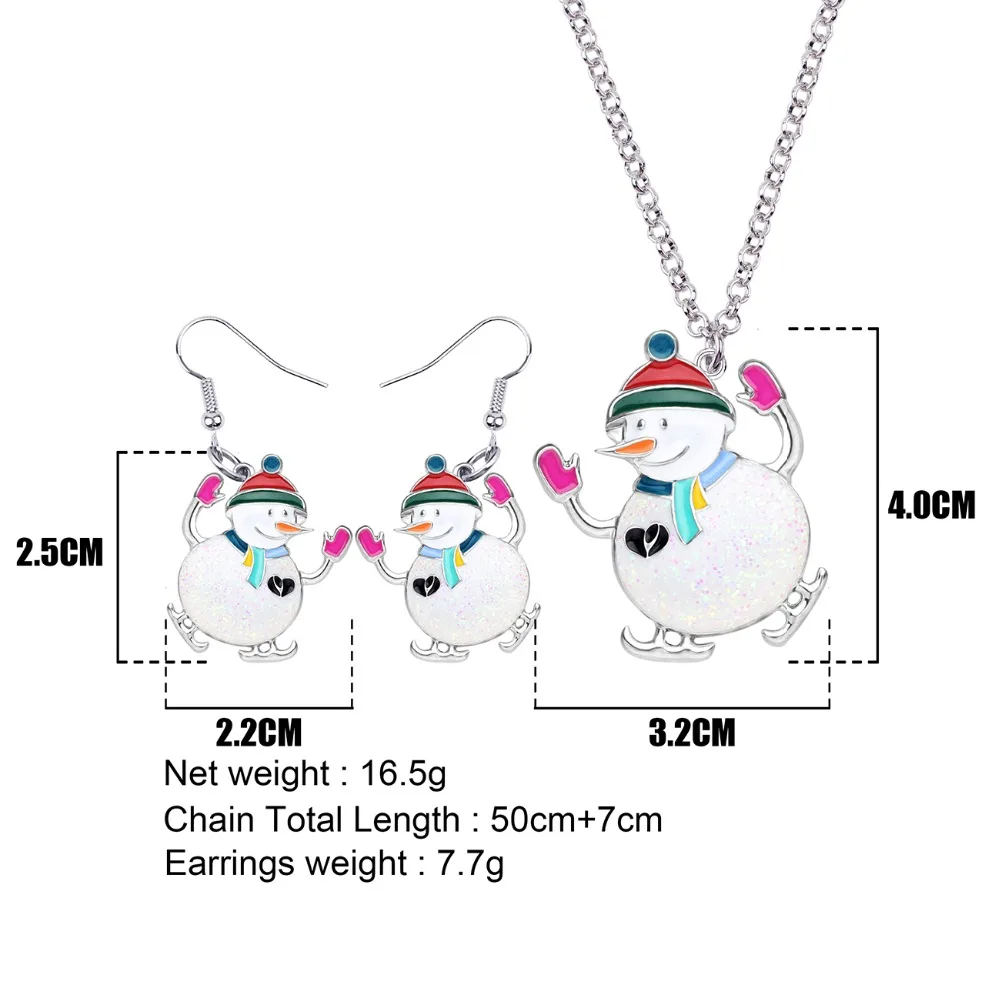 Bonsny Enamel Alloy Christmas Skiing Snowman Jewelry Sets Drop Earrings Necklace Pendant New Year Decoration For Women Girl Gift | Украшения