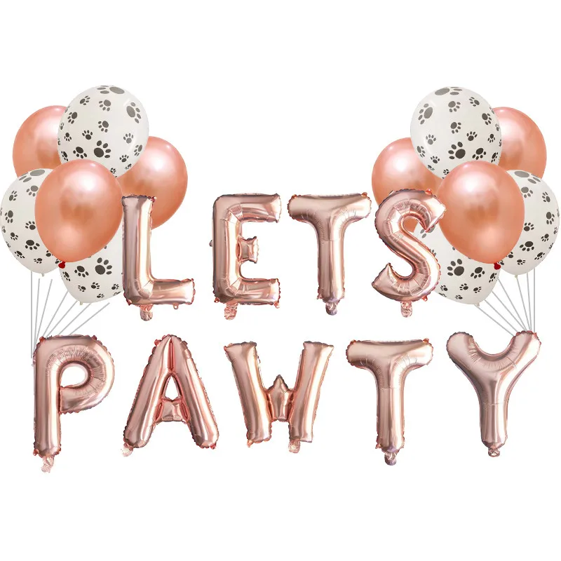 rose gold ПЭТ собаки кошки фольги фестиваль позволяет PAWTY празднование многоразовый цветной реквизит украшения милый День рождения воздушные шары подарочные принадлежности - Цвет: rose gold