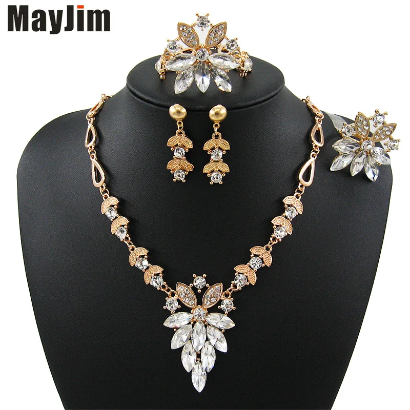 MayJim 2017 Женщины Моды Ювелирные Наборы Золото Вода Падения Rhinestone Кристалл Ожерелья