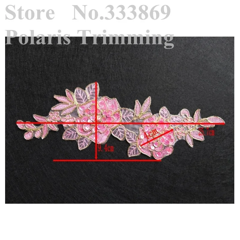 Free Shipping 2pcs/lot x New Pink Flower Embroidery Sequined Beaded Stoned Lace Applique Trim Patches Sewing DIY Crafts PBNC109C | Дом и сад