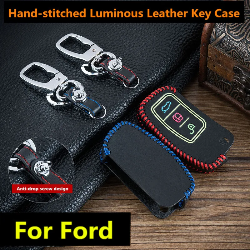 

Genuine Leather Car Key Case Covers Keychain For Ford Focus 2 3 4 MK2 MK3 MK4 Kuga Edge Mondeo Fusion Ecosport Fiesta Key Shell