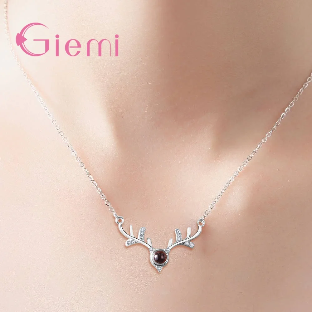 4 Styles CZ Stone Lucky Deer Horn Projection Necklace Rose Gold 100 Languages I Love You Elk Pendant Necklaces Christmas Gift | Украшения и