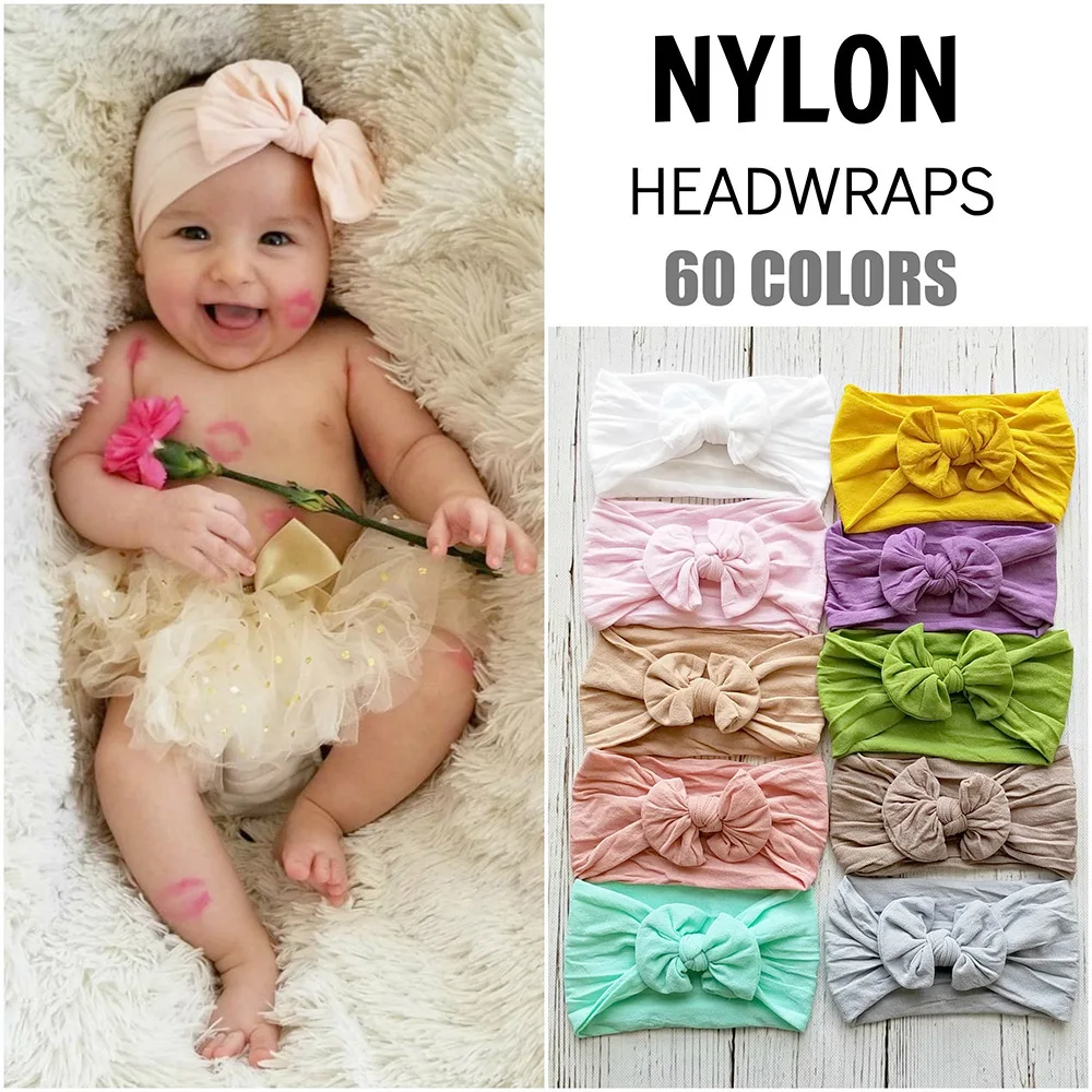 2019 Newborn Girls Bow Knot Nylon Turban Headbands Children Elastic Wide Hair Bands Bohemia Kids Accessories |