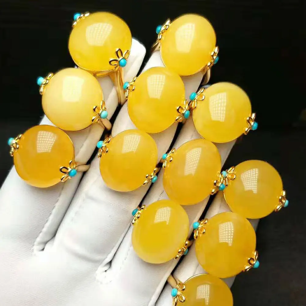 Женское кольцо из серебра 925 пробы RADHORSE регулируемое Золотое с цветком янтарной