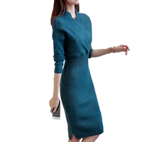 new women winter elegant dress long sleeve thicken party slim knitted sweaters dresses for women casual dresses vestidos 1994