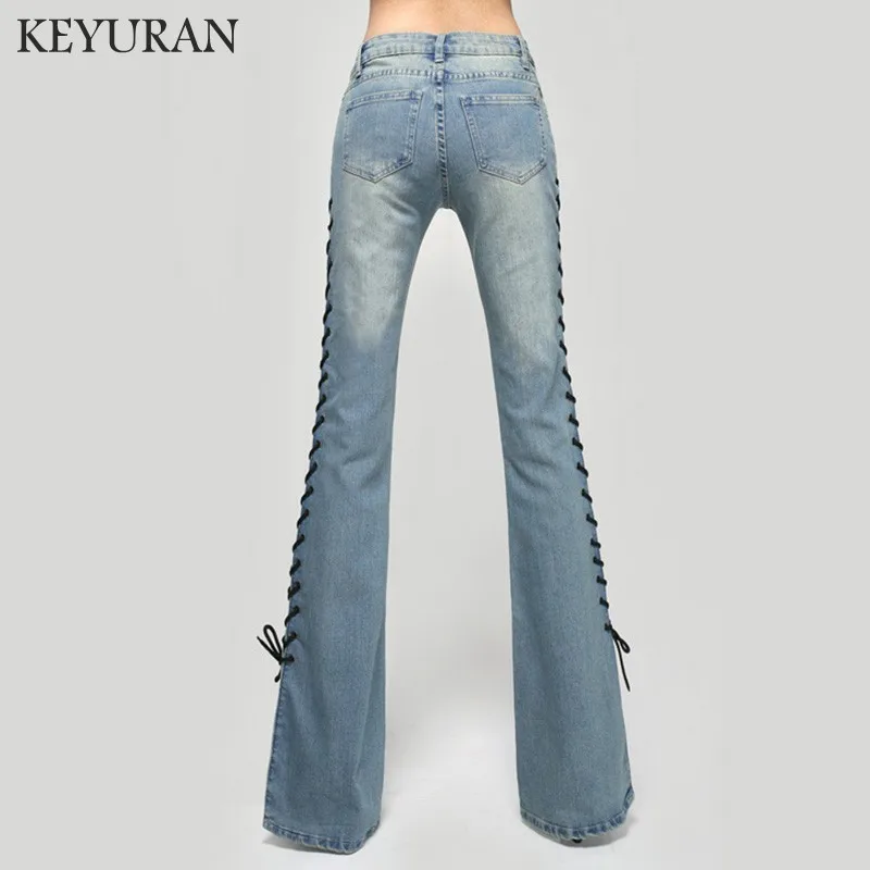 Women's Elegant Modern Stretch Low Waist Bootcut Jeans Fashion Bandage Butt Lift Bell-Bottom Wide Leg Flare Denim Pants | Женская