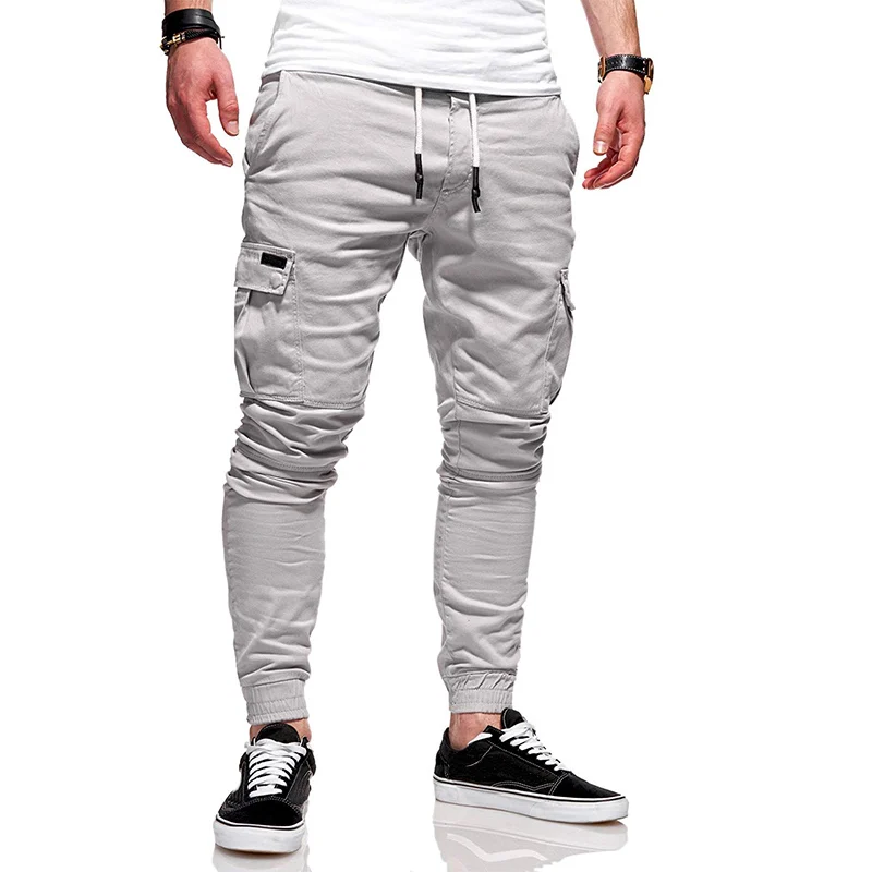 off-white Мужские модные узкие брюки-карандаш с завязками на лодыжке, мужские повседневные штаны с завязками и боковыми карманами, шаровары, одноцветная спортивная одежда - Цвет: off-white