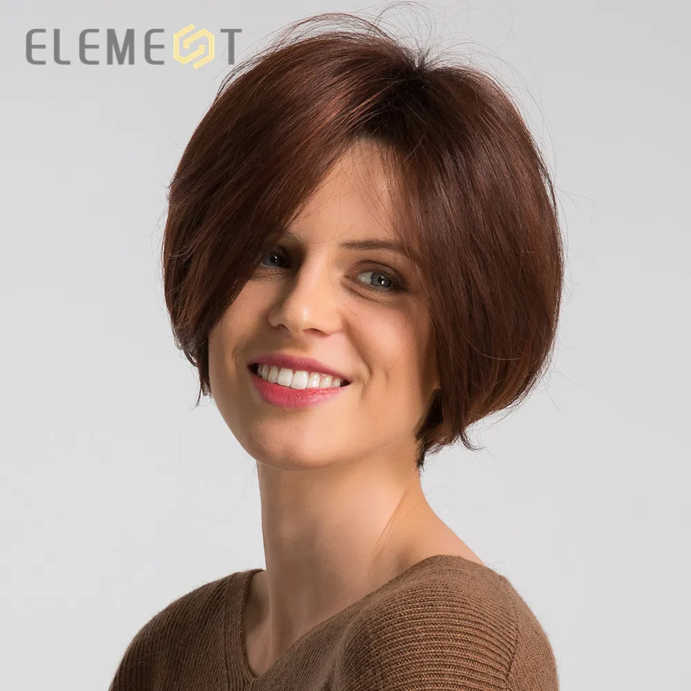 Element 8 дюймов Синтетические парики смесь 50% человеческих волос Омбре красный цвет левая сторона расставание натуральный головной убор Glueless парик для женщин