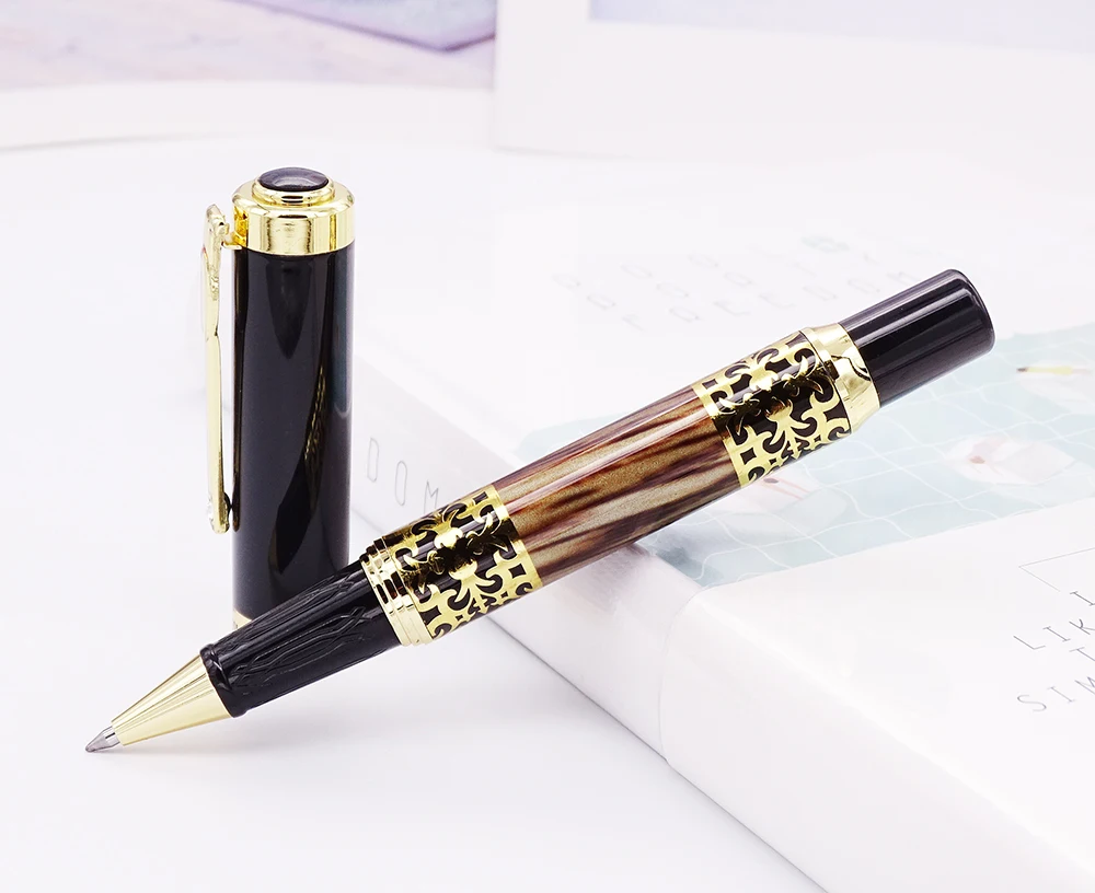 

Dikawen 8012 Rollerball Pen with Smooth Refill , Brown Stripe Signature Writing Pen for Office / Business / School Supplies