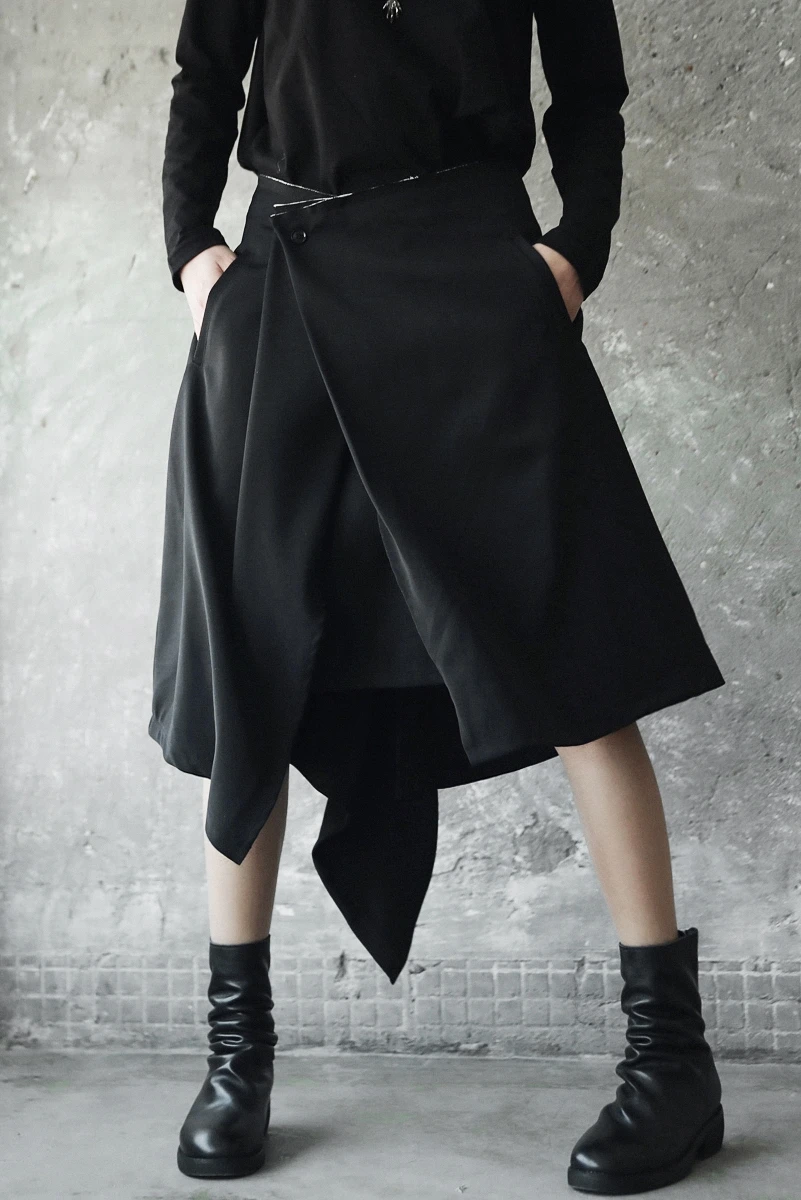Cakucool Black Midi Skirt Summer Spring Asymmetric Design Skirts | Женская одежда