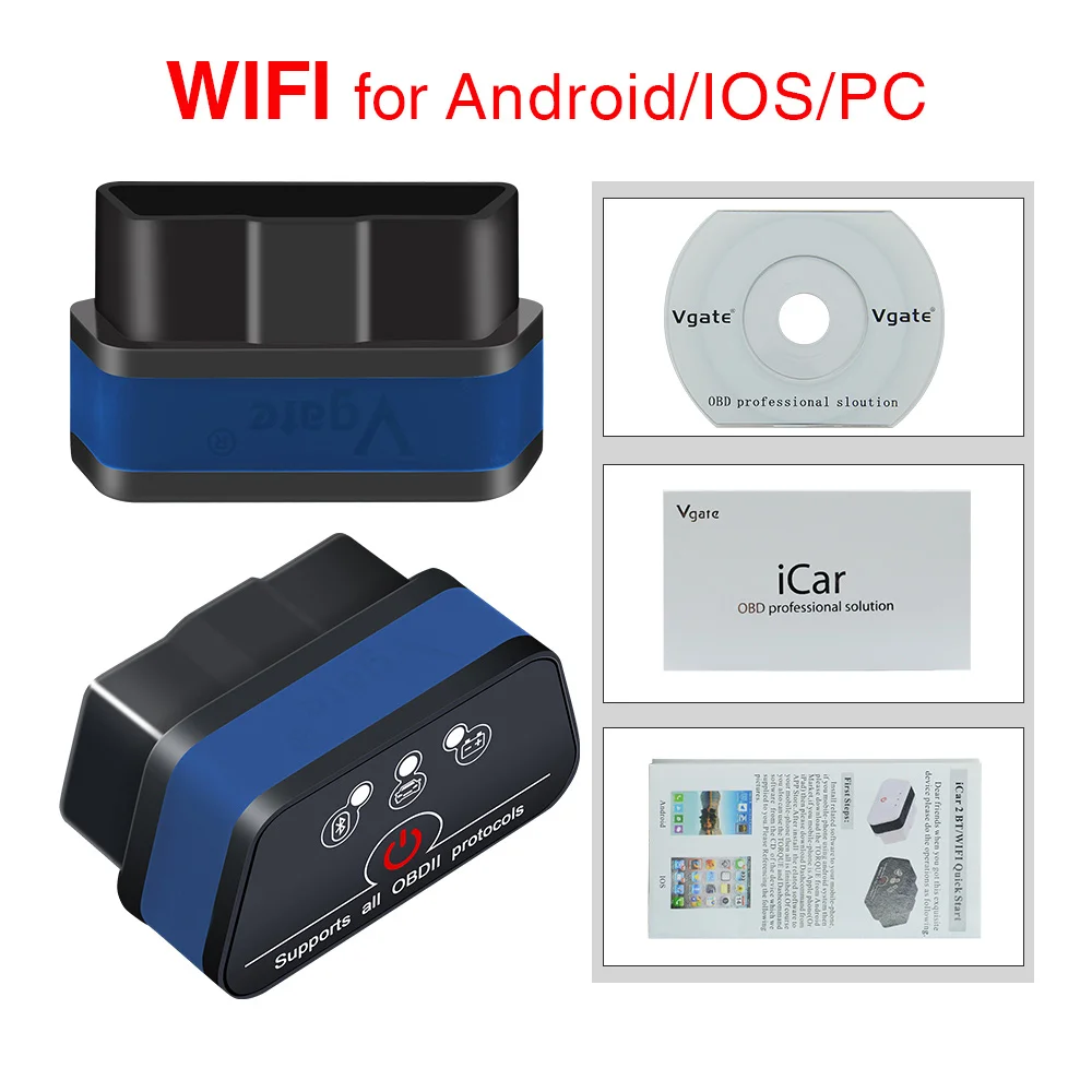 wifi blue Vgate iCar2 ELM327 V2.1 OBD2 Bluetooth адаптер OBD2 сканер автомобильный код считыватель диагностический сканер инструмент универсальный ODB2 Elm 327 - Цвет: wifi blue