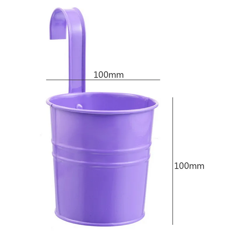 purple Пластиковые подвесные цветочные горшки высокого качества, 10 цветов, садовые балконные горшки, кашпо, металлическое ведро, держатели для цветов, домашний декор - Цвет: purple