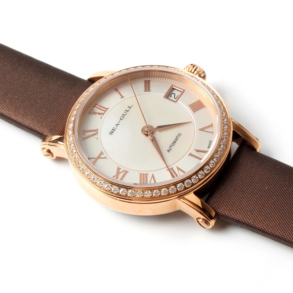 Женские автоматические механические часы Seagull стразы циферблат с римскими