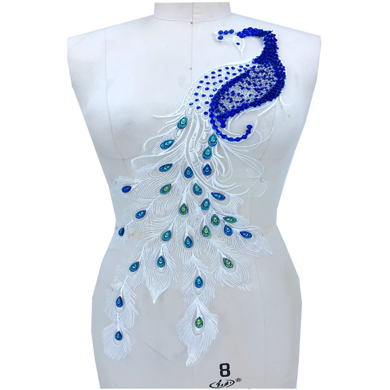 

handmade peacock Hot drilling Rhinestone beaded lace embroidery patch applique wedding dress bordados DIY Performance clothing