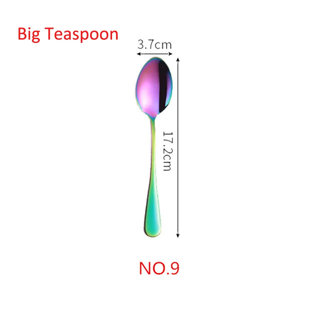 No.9 Big Teaspoon 1/5 шт творческие 304 Нержавеющая сталь набор столовых приборов Радуга Комплектная Посуда Столовые приборы для путешествий торт вилка стейк Ножи для свадьбы и отеля - Цвет: No.9 Big Teaspoon