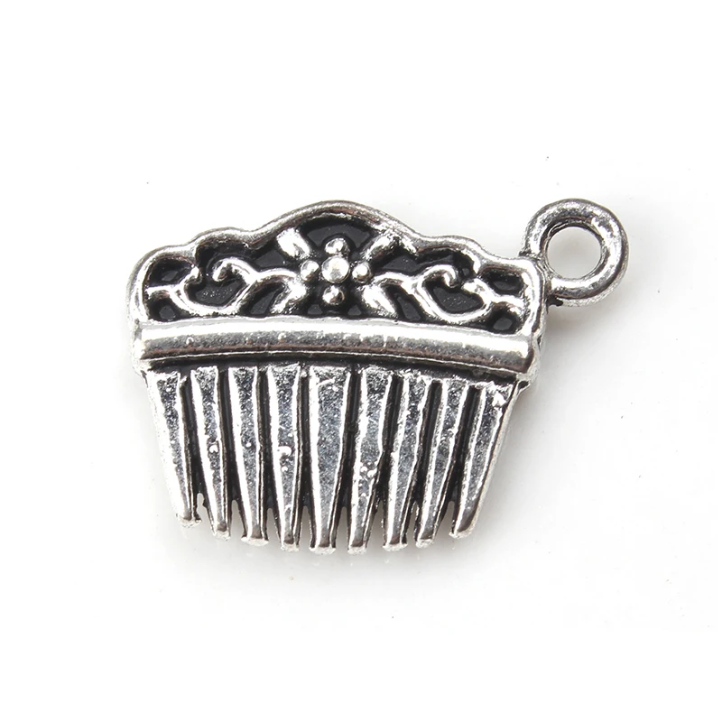 10 шт./лот 18*15 мм расческа античные Плавающие Подвески серебряного цвета для