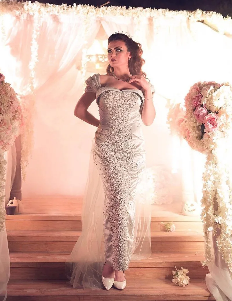 ArabicLuxury Бисероплетение Vestidos De Festa Длинные Бато С Плеча Жемчуг Вечерние Платья