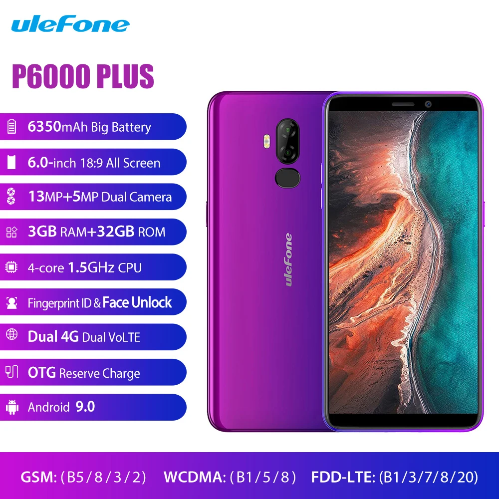 Мобильный телефон Ulefone P6000 Plus 4G LTE Android 9 0 6350 мАч смартфон 6 дюймов Face ID двойная