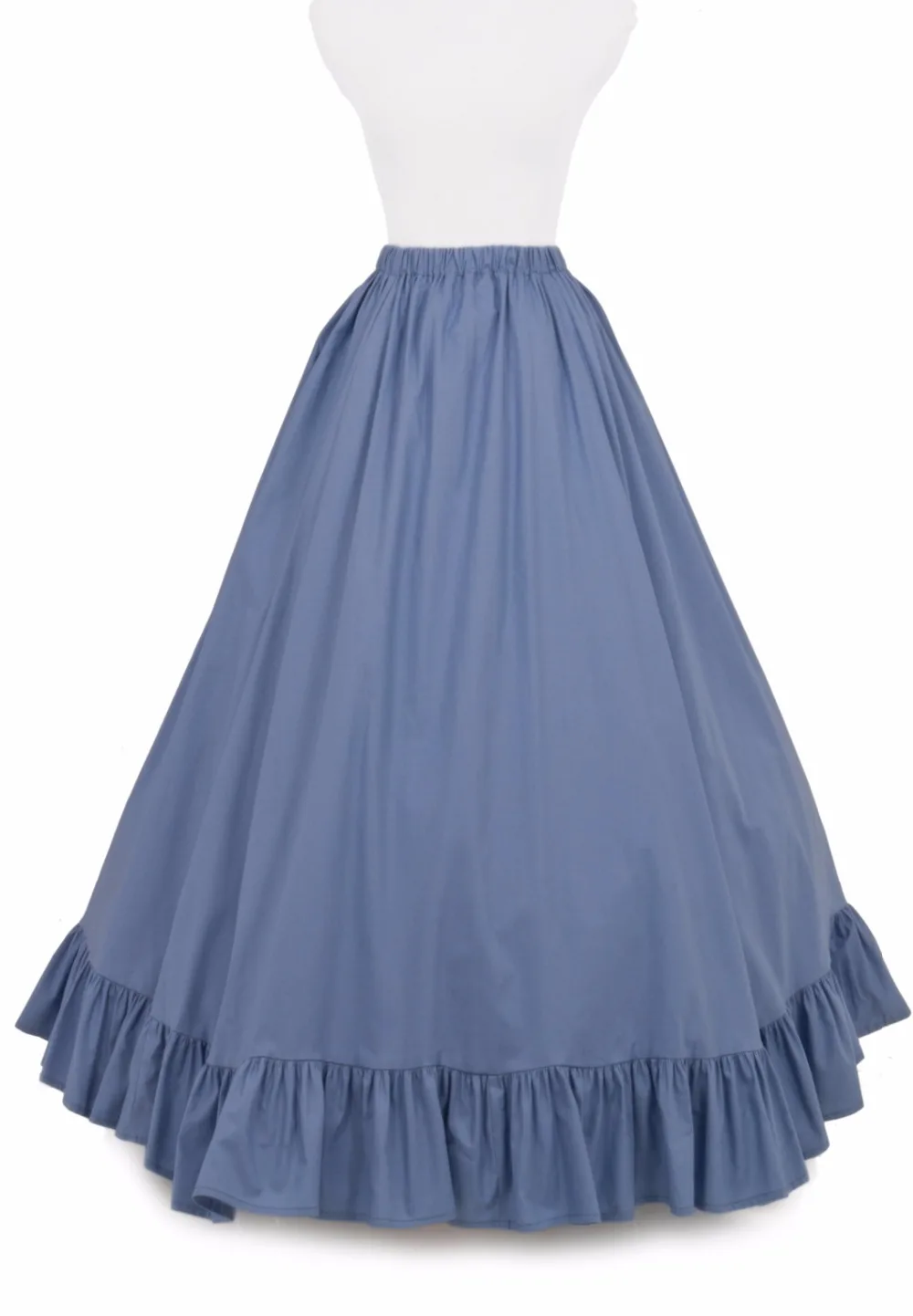 

Blue Civil War Cotton Skirt Victorian French Pleated Gathered Bustle Skirts