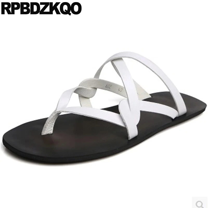 Мужчины гладиаторские сандалии лето Runway белый обувь шлепки кожа дизайнер ремень