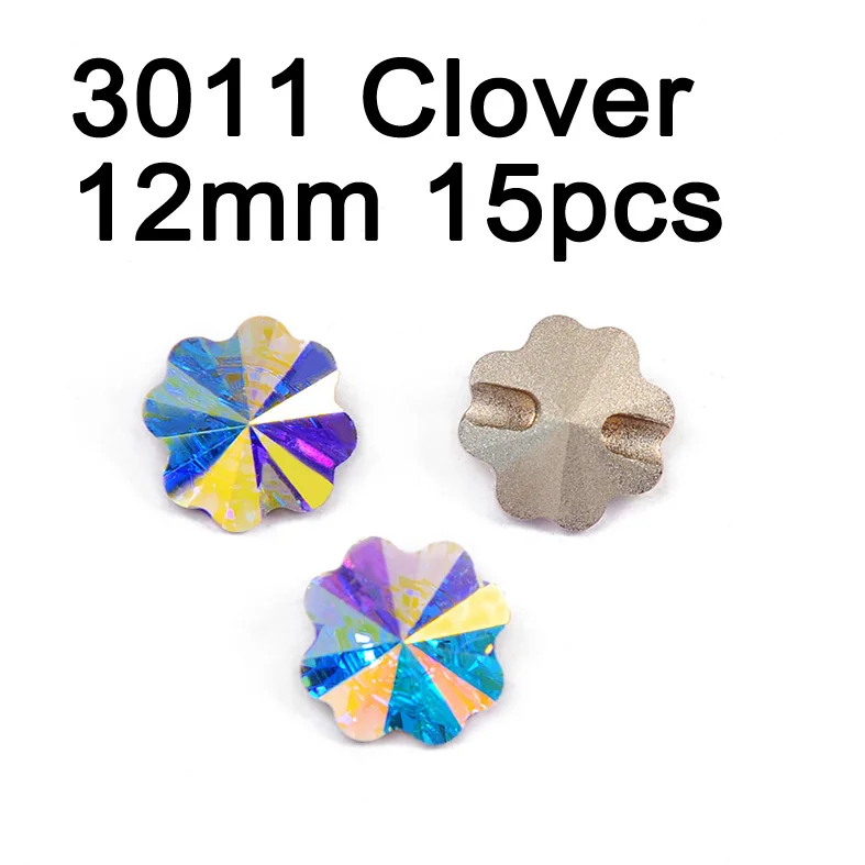 Clover 12mm 15pcs Кристалл AB Rivoli квадратные пуговицы отверстия стразы пришить на кнопку DIY ремесло для ювелирных изделий одежды диван костюм для гимнастики - Color: Clover 12mm 15pcs