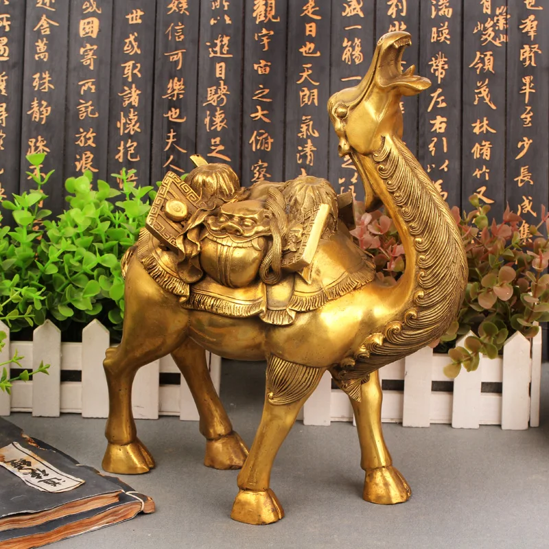 Feng Shui украшения дома чистый китайский латунный Медь Статуэтка медный верблюд