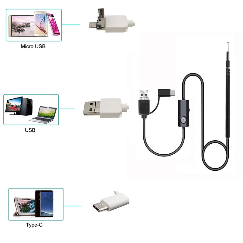 3 в 1 USB очиститель для ушей HD визуальная очистка эндоскоп мини камера Android ПК