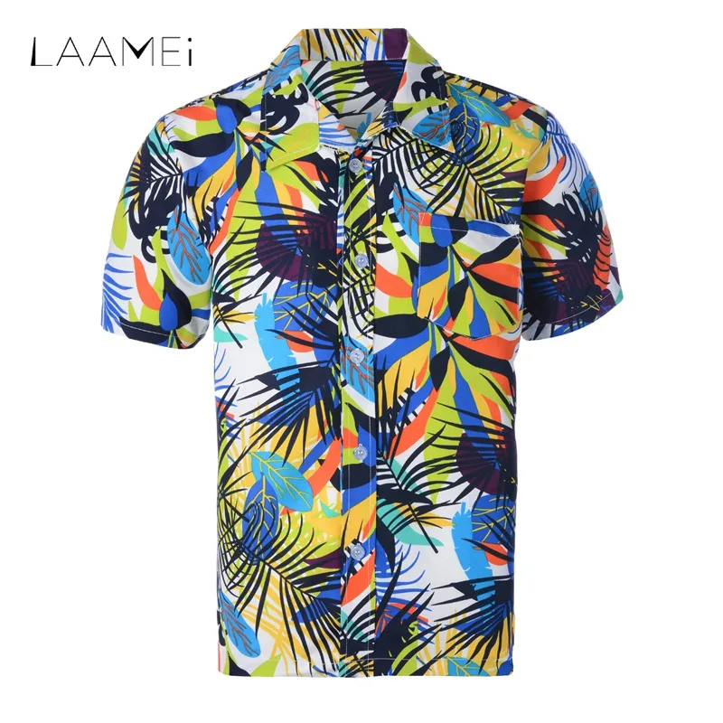 Laamei Летний стиль Palm Tree Print пляж гавайская рубашка мужская Camisa Masculina с цветочным