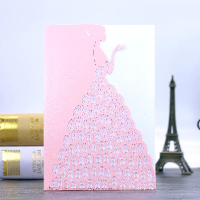 12Pcs pink tiffany blue girls Invitation Cards wedding luxury pricess marriage invitations card | Дом и сад