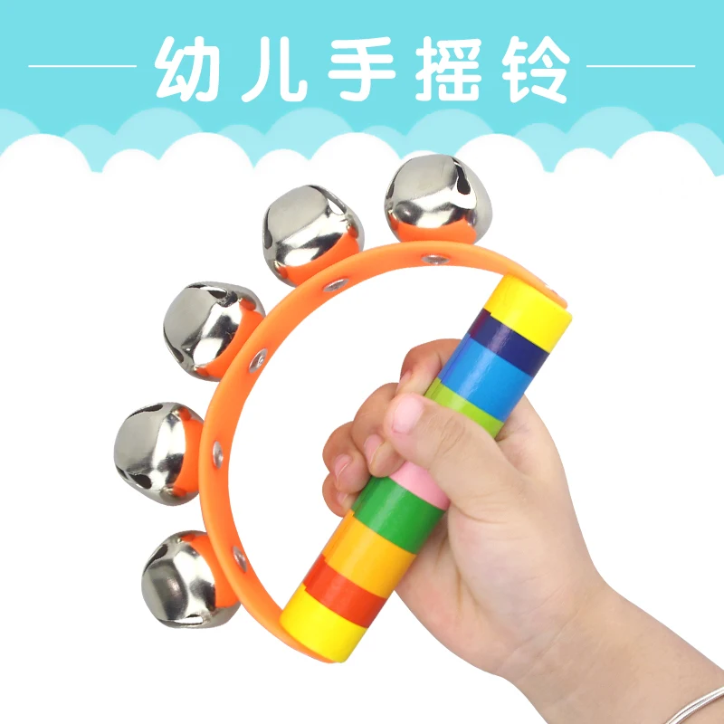 

baby Wooden toys Stick 5 Jingle Kids Children Bells Rainbow Hand Shake Bell Rattles Baby Educational Toy - Random Delivery 1 pc