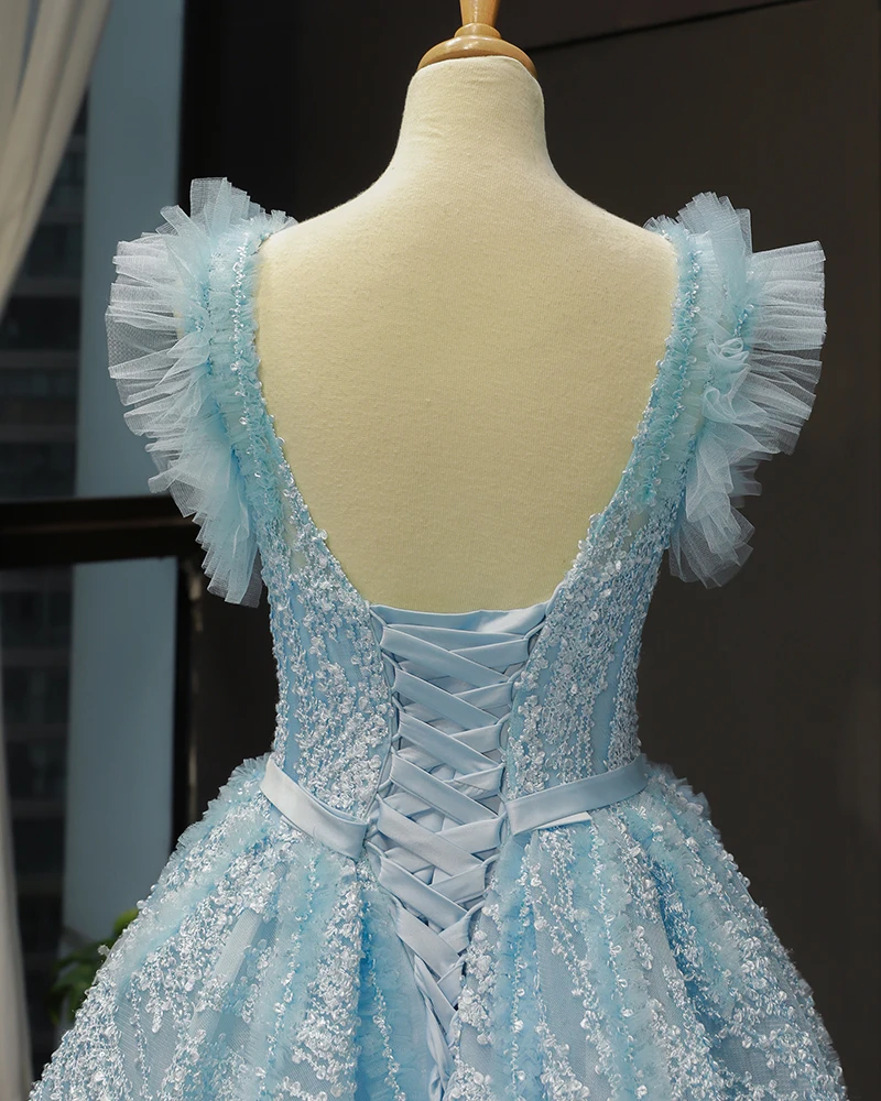 J66796 jancember turkish A-line formal evening dresses in turkey coming light blue lace appliques pleat girls pageant dress 2019