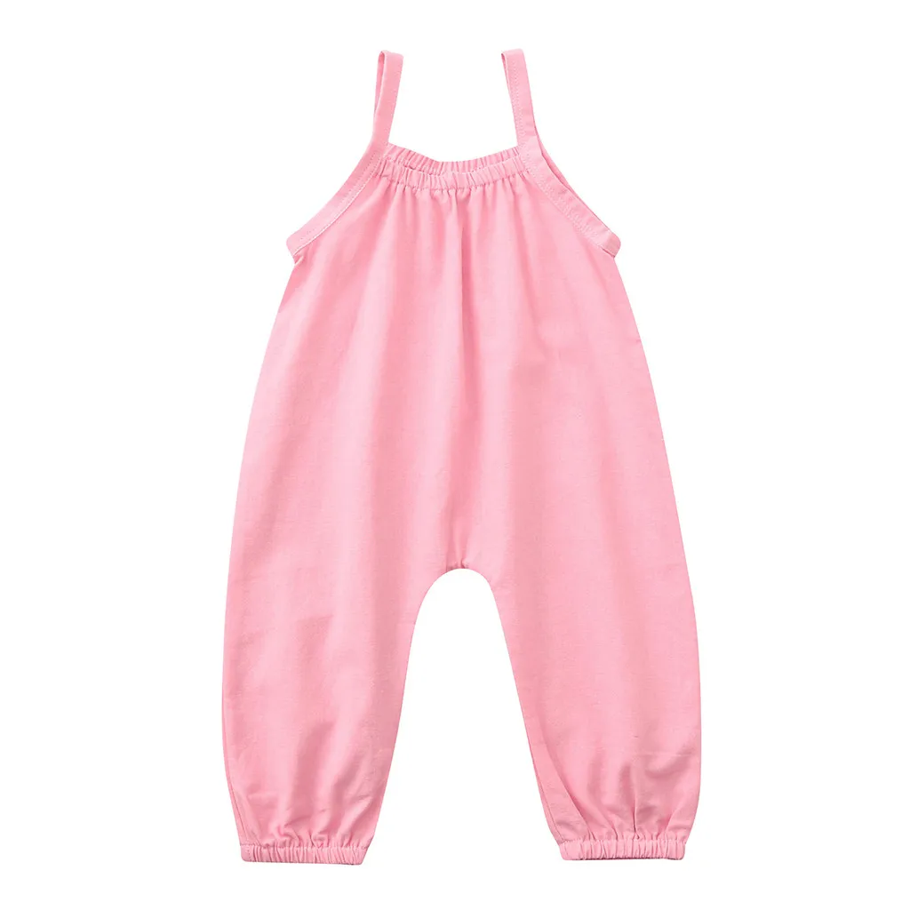Pink Одежда для малышей; Летний комбинезон для маленьких мальчиков и девочек; комбинезон без рукавов; летний однотонный комбинезон с ремешками в рубчик для малышей; одежда - Цвет: Pink